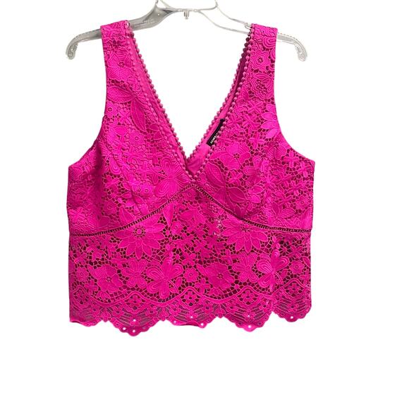 Generation Love Pink Lace Cropped Top Tank Style Blouse V-Neck Sz XL NEW - Picture 1 of 5